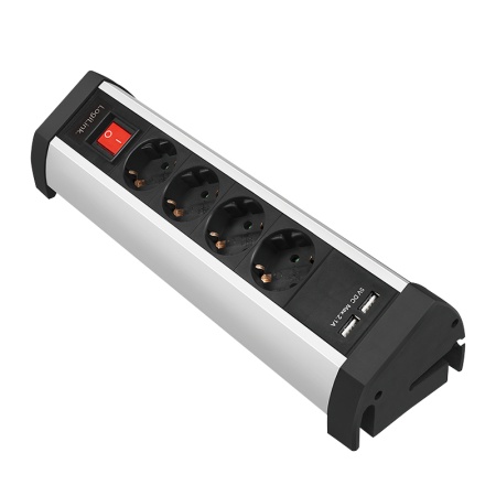 Logilink produžni kabl 4 mesta, 2 USB, prekidač, stalak, 1.5m, aluminium
