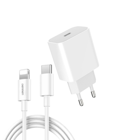 DENMEN DC06L Punjač za mobilne Type C 20W 3,6A Fast + Lightning kabl BELI
