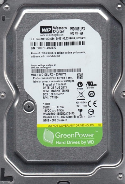 HDD 3.5 * 1TB WD10EURX WD AV-GP Green IntelliPower 64MB SATA3 (2699)