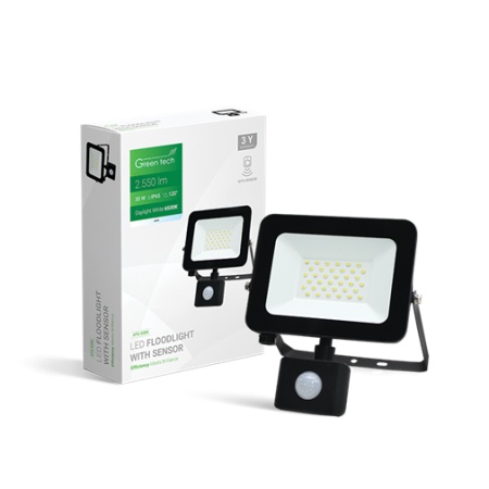 LED REFLEKTOR SA SENZOROM 30W 6500K 2550lm IP65 CRNI GREEN TECH
