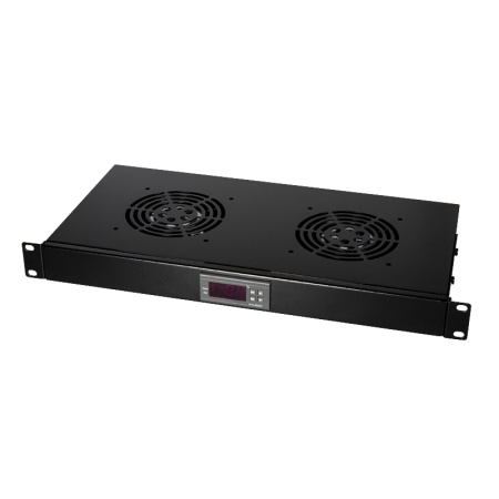 Logilink ventilator panel sa 2 ventilatora i termostatom, 1U, 465 x 220, crni