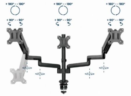 MA-DA3-01 Gembird Podesivi stoni drzac za monitor sa tri ruke, tilt, 17-27 max.7kg