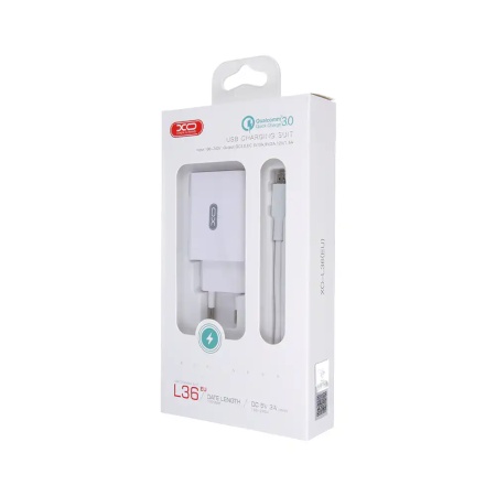 XO Punjač za mobilni 18W L36 + kabl USB Tip c kabl FAST beli