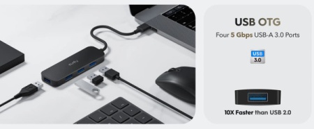 Cudy UH40A HUB 4 USB3.0 4-port, storage speed 5Gbps, black (alt. UHB-U3P4-03)