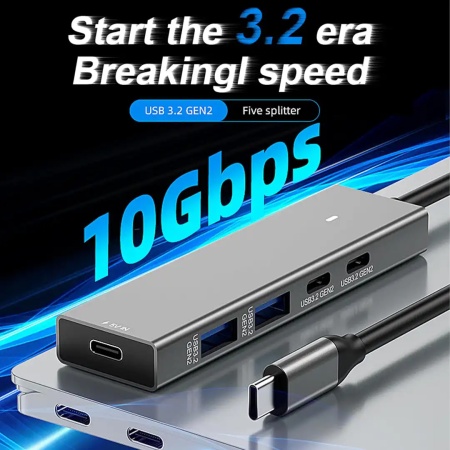 KT-HUBC300 Tip C HUB + 4*USB3.2 Gen2 10Gbs data transfer