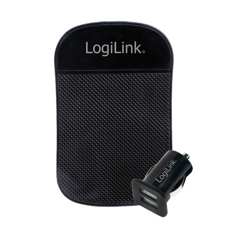 Logilink USB 2-Port punjač za auto, plus pogloga protiv klizanja, crna