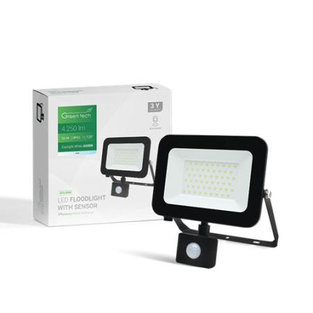LED REFLEKTOR SA SENZOROM 50W 6500K 4250lm IP65 CRNI GREEN TECH