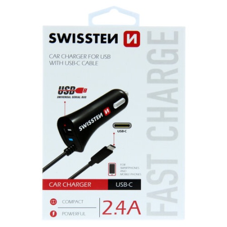 Auto punjac 1xUSB + TIP C kabl 2.4A SWISSTEN