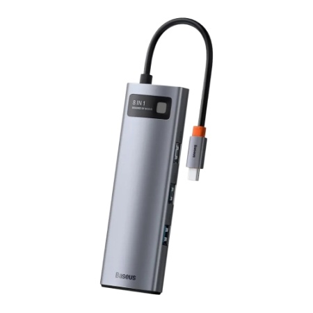 BASEUS Adapter hub 8 u 1/Multifunkcionalna/Type-C to HDMI+USB 3.0+PD+RJ45+SD/TF SIVA
