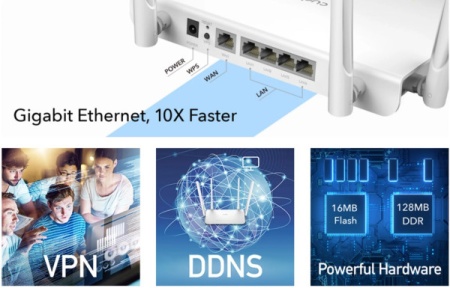 Cudy WR1300 AC1200 Dual Band 2.4+5Ghz MESH Wi-Fi Ruter 1W/4LAN Gbit,4x5dBi Wisp/AP/REP/TR