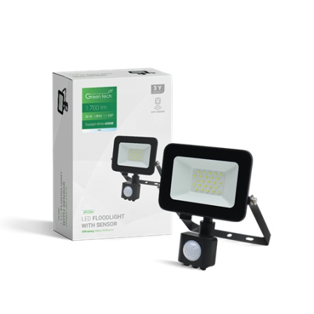 LED REFLEKTOR SA SENZOROM 20W 6500K 1700lm IP65 CRNI GREEN TECH