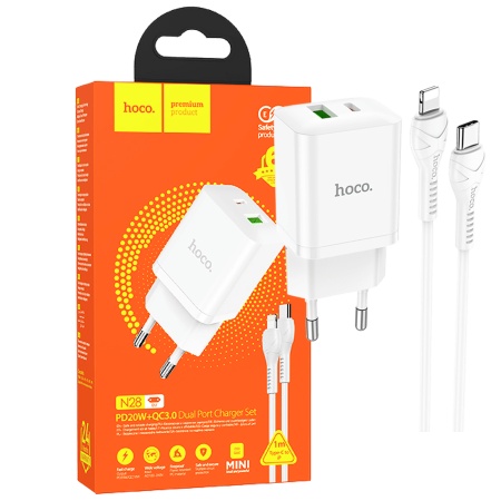 hoco. Punjač kućni sa Lightning kablom, brzi, PD20W, QC3.0 - N28 Founder, tip C-Lightning