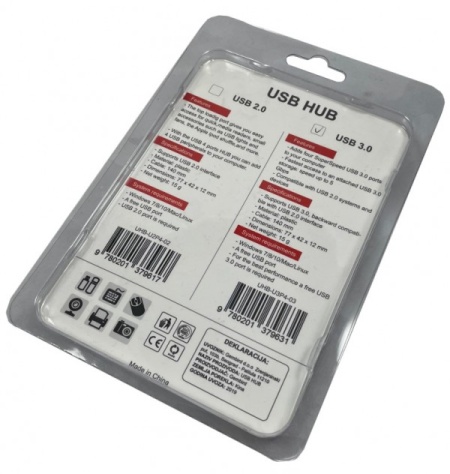 UHB-U3P4-03 ** Gembird HUB 4 USB3.0 4-port, storage speed 5Gbps, black (alt. UHB-U3P4-05 559)