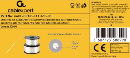 KABL-OPTIC-FTTH-1F-B3 Gembird Opticki kabl 1-vlakno SM G657B3, GJI, transparentni, INDOOR, 1000m