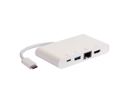 E-GREEN Adapter USB 3.1 tip C (M) - HDMI + USB3.0 + RJ45 + tip C (F) beli
