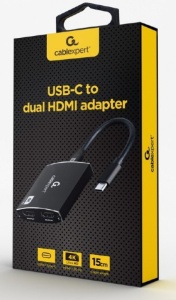 A-CM-HDMIF2-01 Gembird USB-C to dual HDMI adapter, 4K 60Hz, black - Img 3