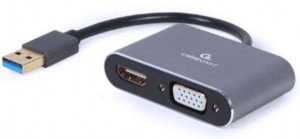 A-USB3-HDMIVGA-01 Gembird USB to HDMI + VGA display adapter, space grey