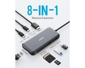 ANKER USB-C Data Hub, 8u1 Multiport, PD 85W, 10Gbps crni