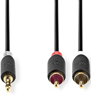 CABW22200AT20 Stereo audio kabl 3,5 mm muški, 2x RCA muški, Pozlaceni, 2,00 m, Antracit - Img 3