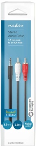 CAGB22200BK20 Stereo audio kabl, 3,5 mm muški, 2x RCA muški, Niklovani, 2,00 m, Crni