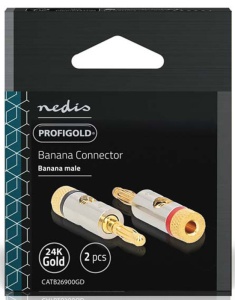 CATB26900GD, Banana konektor, Ravni, Muški, Pozlaceni, Preènik kablovskog ulaza: 3,0 mm, 2kom