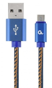 CC-USB2J-AMmBM-2M-BL Gembird Premium jeans (denim) Micro-USB cable with metal connectors, 2 m, blue - Img 1
