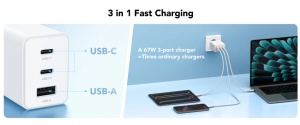 Cudy CH67_EU Brzi punjac za telefone i tablete 2xUSB-C/1XUSB-A, 67W - Img 2