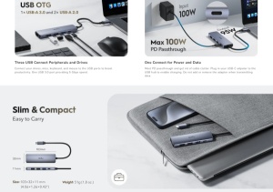 Cudy UH405, 5-In-1 HDMI 4K USB-C Hub 30/60/120 Hz, 5Gps, 100W - Img 3
