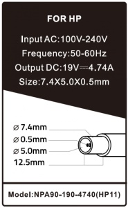 NPA90-190-4740 (HP11) Gembird punjac za laptop 90W-19V-4.74A, 7.4x5.0mm black PIN - Img 2