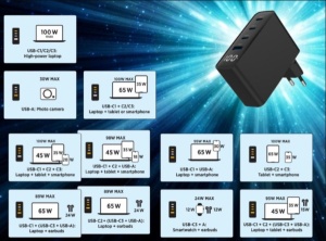 TA-UC-PDQC100LCD-01-BK Gembird 4-port 100W GaN USB fast charger, LCD, black - Img 3