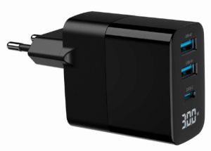 TA-UC-PDQC30LCD-BK-02 Gembird GaN USB brzi punjac, 30W 3-port (2xUSB-A+ USB-C), LCD, black - Img 2