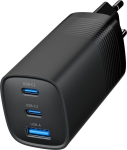 TA-UC-PDQC65-01-BK Gembird 3-port 65W GaN USB PowerDelivery fast charger, black - Img 3