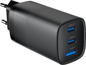 TA-UC-PDQC65-01-BK Gembird 3-port 65W GaN USB PowerDelivery fast charger, black - Img 3