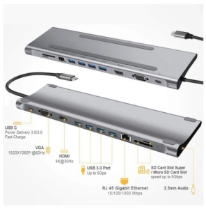 TNB DOCKUSBC11 ALUMINIJUMSKI HUB USB-C SA 11 Konektora - Img 2