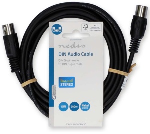 CAGL20000BK30 DIN Audio Kabl, DIN 5-Pin Muski, DIN 5-Pin Muski, Niklovan, 3.00 m, Okrugli, PVC, Crni - Img 3