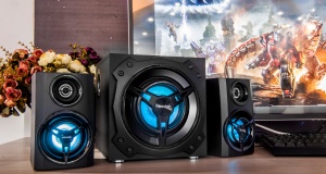 Microlab T11 Aktivni drveni zvucnici 2.1 42WRMS(26W, 2x8W) SD, USB, Bluetooth, 3.5m RGB light - Img 1