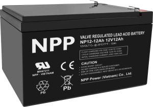 NPP NP12V-12Ah, AGM BATTERY, C20=12AH, T2, 151x98x95x100, 3,3KG, BLACK - Img 2