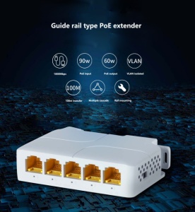 POE-EXT-14G 5 port, 1000mbps POE extender, 30/60W 8W/port, POE voltage 44-57Vdc, 100m, 802.3af/at