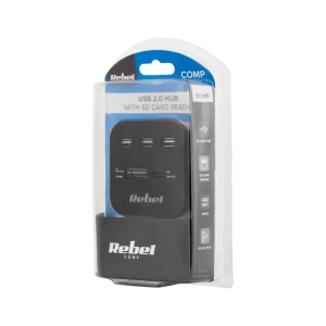 REBEL USB Hub 2.0 razdelnik sa 3 porta i čitačem memorijskih kartica KOM1020 - Img 7