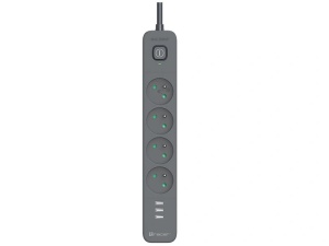 TRACER Produzni kabl 1.5m 4 uticnice sa 3 USB porta sa prenaponskom zastitom i prekidacem grafit TRALIS47026