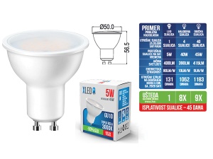 XLED GU10 5W LED Sijalica 3000K,220V,ugao osvetljenja 100s,400Lm - Img 3