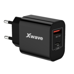 Xwave H20AC 20w Brzi ZIDNI punjač za mobilne,tablete, usb-C usb-A ,CRNI