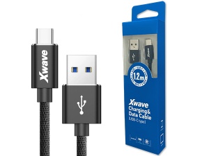 Xwave Kabl USB Tip C muški na Tip A muški 1.2M 3A, PVC crni pleteni