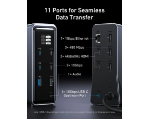 ANKER Prime Docking Stanica 160W, 14u1, Dual Display, siva