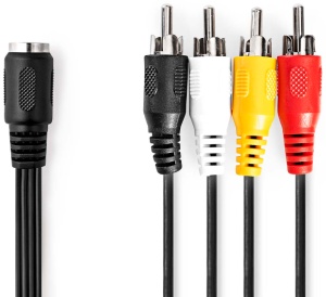 CAGL20475BK02 DIN Audio Kabl, DIN 5-Pin Zenski, 4x RCA Muski, Niklovan, 0.20 m, Okrugli, PVC, Crni - Img 3