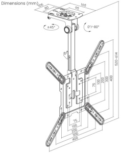 CM-55ST-01 Gembird TV plafonski nosac, VESA max. 40x40cm, 23-55inc max.20kg Udaljenost 520-614mm - Img 3