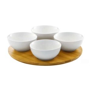 DAJAR DJ45576 PORCELANSKI SET 4 OVALNE ČINIJE SA DASKOM OD BAMBUSA - Img 1