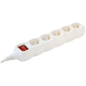 home Produžni kabel, 5 utičnica, prekidač, 1.5mm², 3 met, beli - NV 5K-3/WH/1.5