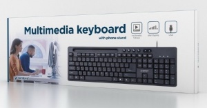 KB-UM-108 Gembird Multimedijalna tastatura US layout black USB sa drzacem za telefon A - Img 1