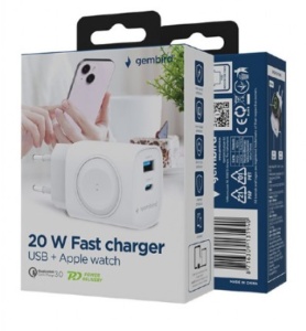 TA-UC-PDQCW20-01-W Gembird 2u1 QC 3.0 20W punjac za telefon + Apple Watch, white - Img 3